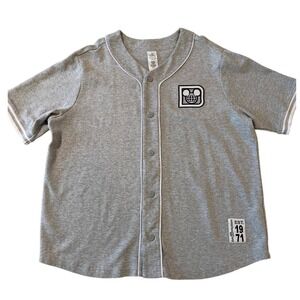Disney World Mens XL Baseball Jersey Gray Heather Retro Est 1971 Logo Button Up